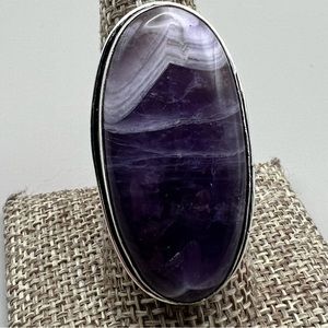New Amethyst Lace Crystal Stone Silver Overlay Ring 8.25